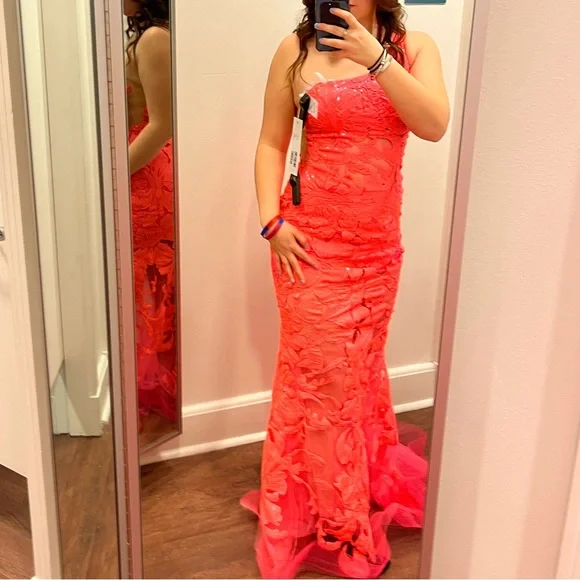 open lace back dress Prom Long Beaded Mesh Mermaid Dress main image 1